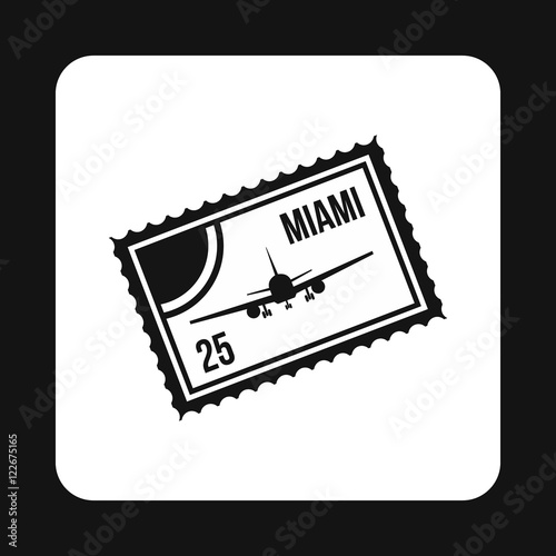 Air ticket to Miami icon in simple style isolated on white background. Travel and flights symbol