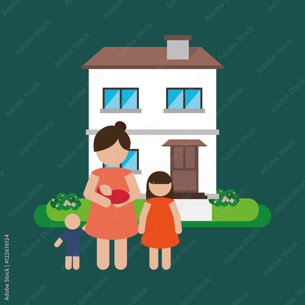 Fototapeta premium flat design traditional family in front of house image vector illustration