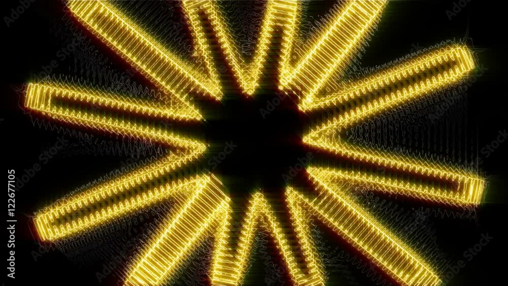 A 20 second loop of thin wire VU meters fanned out in a circle, rotating clockwise.