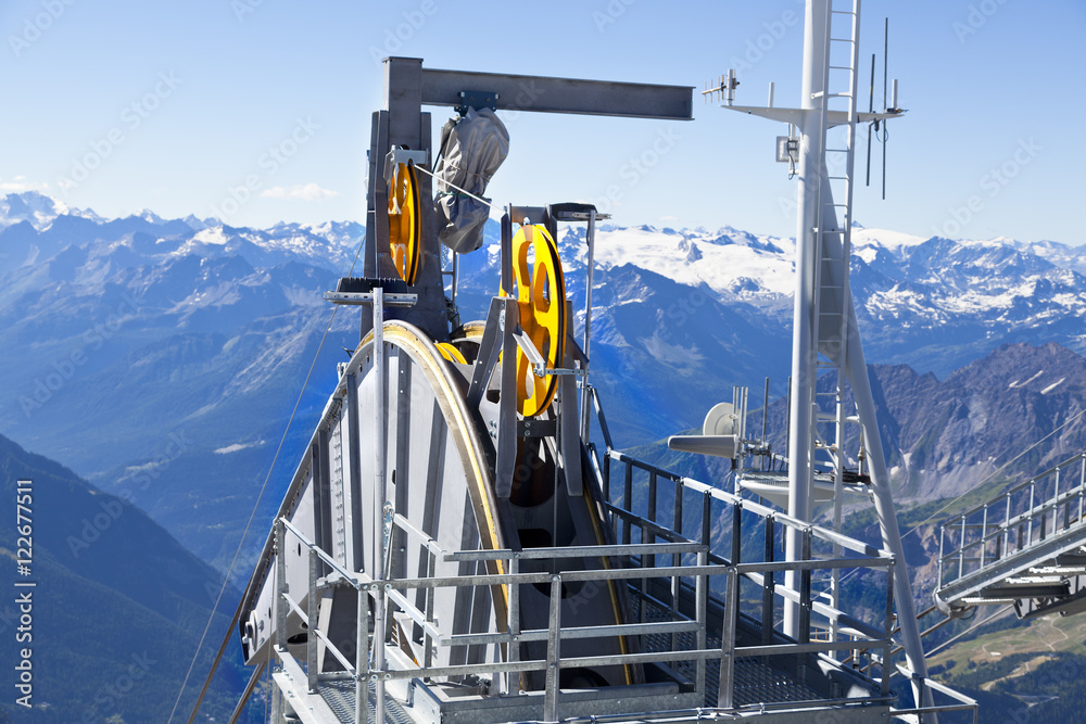 Fototapeta premium Detail of cable car gear . Courmayeur Valley