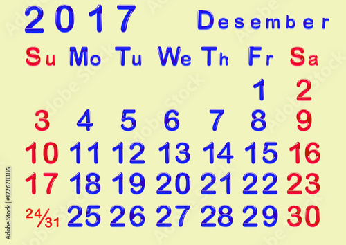 Календарь 2017 года со стеклянными числами