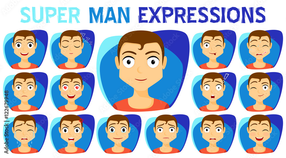 Set of man expressions collection. Emotion and avatar. Variety of emotions - joy, sadness, hurt, shock, joy, inspiration. vector illustration Set of man expressions collection. Emotion and avatar. Variety of emotions - joy, sadness, hurt, shock, joy, inspiration. vector illustration