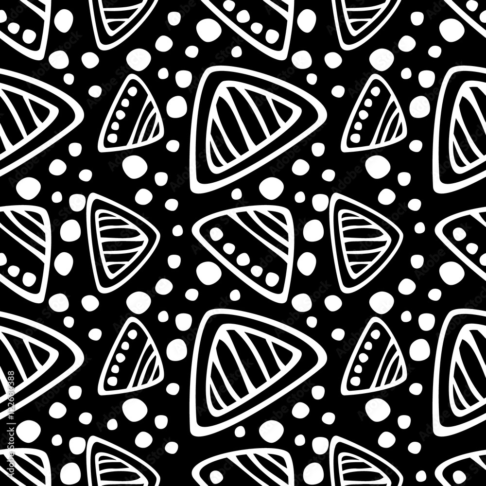 Fototapeta premium Seamless vector pattern. Black and white hand drawn endless background with ornamental decorative elements with ethnic, traditional motives. Series of Hand Drawn Ornamental Seamless vector Patterns