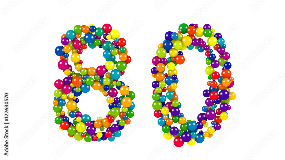 Number 80 as small balls over white Number 80 as small balls over white