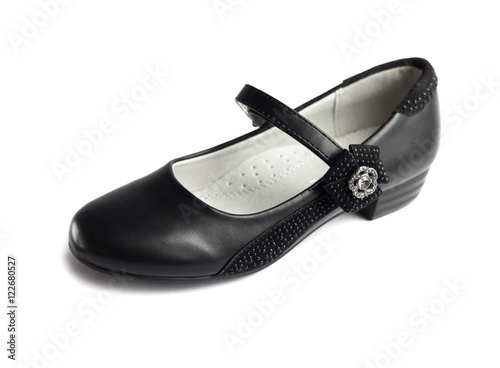 Black shoe for girl on white background