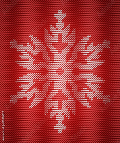 winter knitted pattern card, snowflake, red