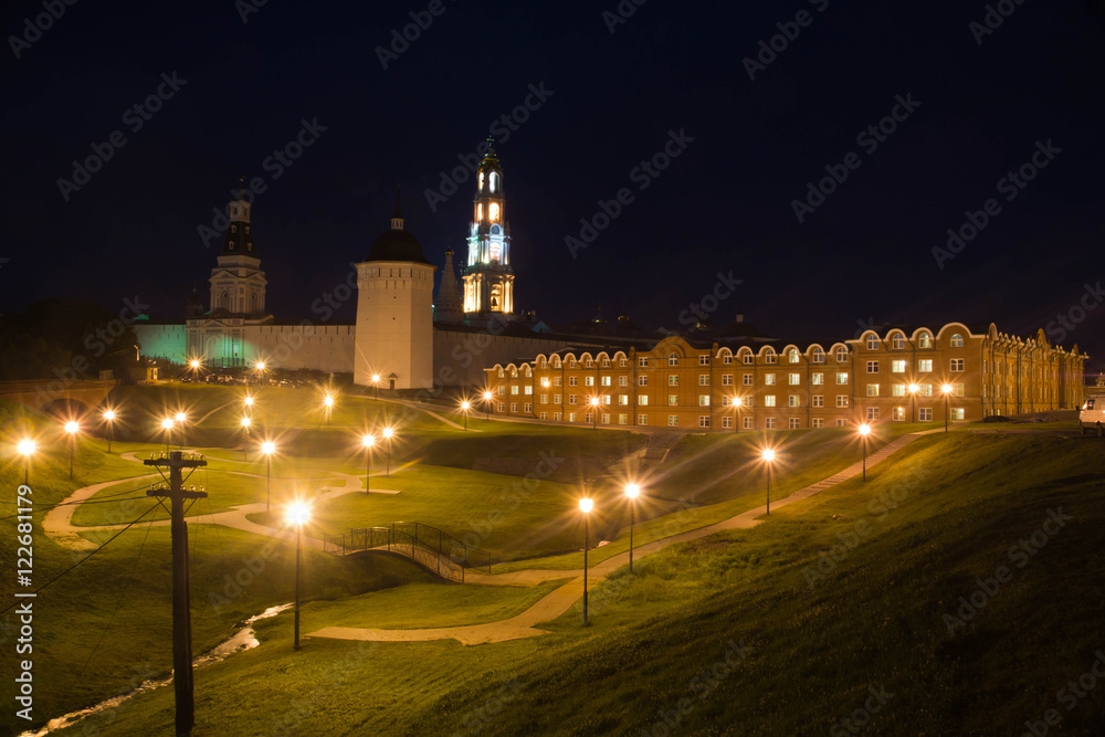 view of monastery at night