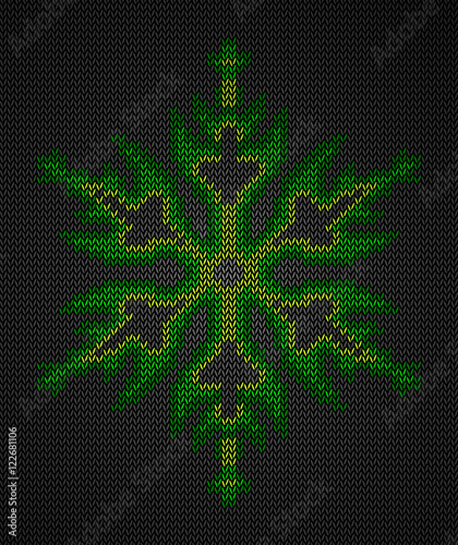 winter knitted pattern card, snowflake, green