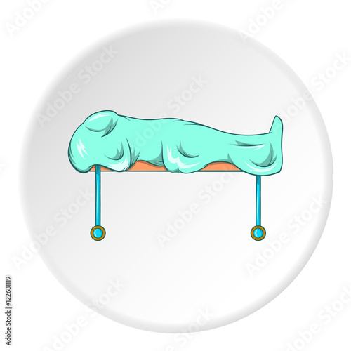 Dead on gurney icon in cartoon style isolated on white circle background. Death symbol vector illustration