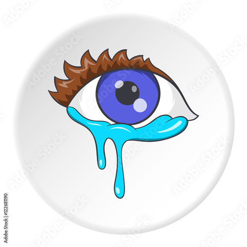 Crying eyes icon in cartoon style isolated on white circle background. Tears and sadness symbol vector illustration