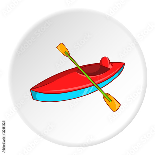 Kayak icon in cartoon style isolated on white circle background. Swimming in river symbol vector illustration