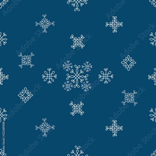 Snowflakes seamless vector pattern.Blue snow christmas background illustration