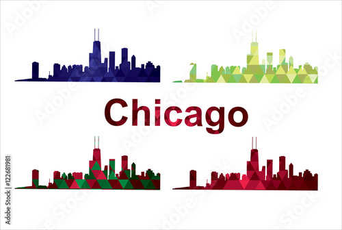 Detailed silhouette of a city of Chicago