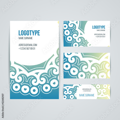 Set of vector design templates. Business card with floral circle ornament. Mandala style.