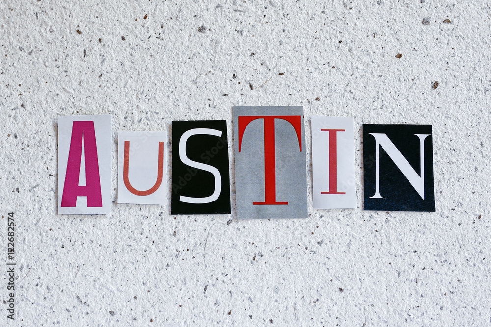 Fototapeta premium Austin word on handmade paper texture