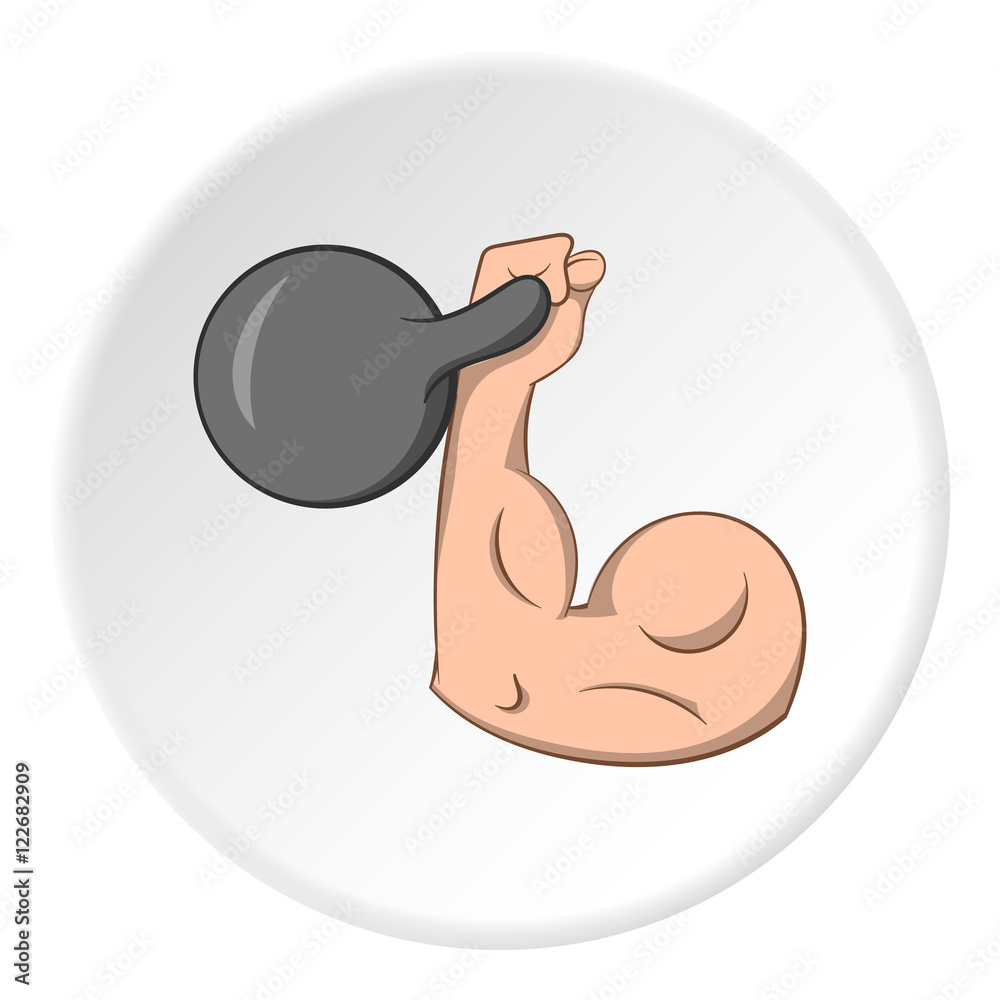 Weight in hand icon in cartoon style isolated on white circle background. Sport symbol vector illustration Weight in hand icon in cartoon style isolated on white circle background. Sport symbol vector illustration