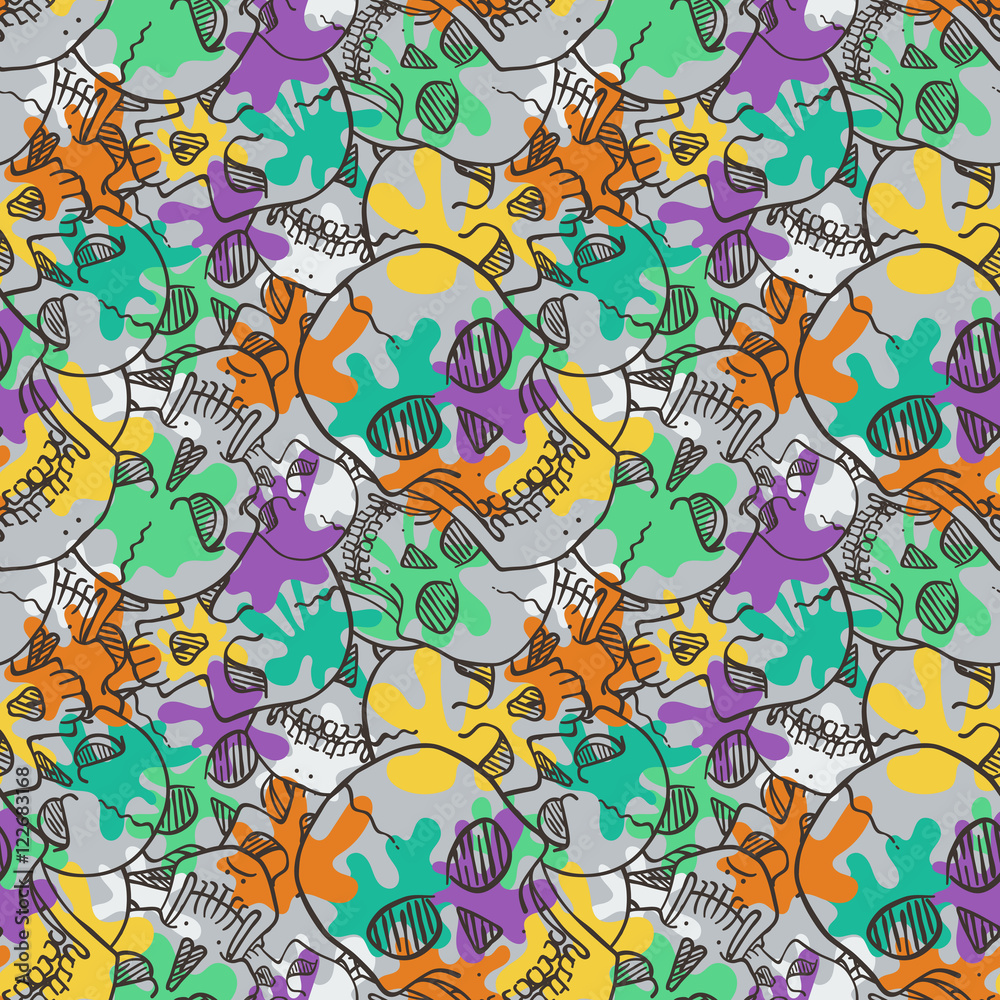 Naklejka premium Vector seamless pattern with random skulls.