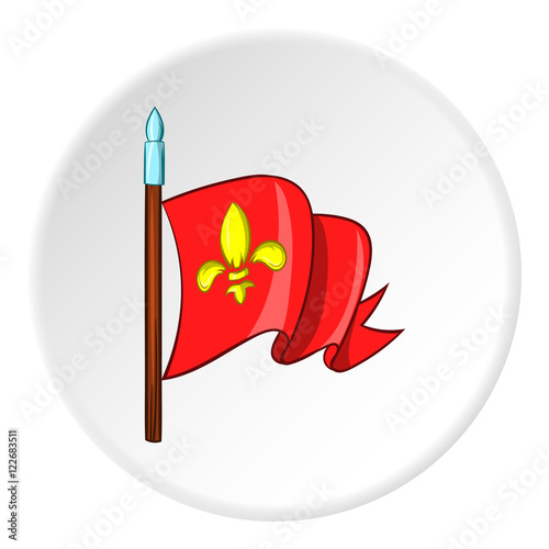 Medieval knight flag icon in cartoon style isolated on white circle background. Distinction symbol vector illustration