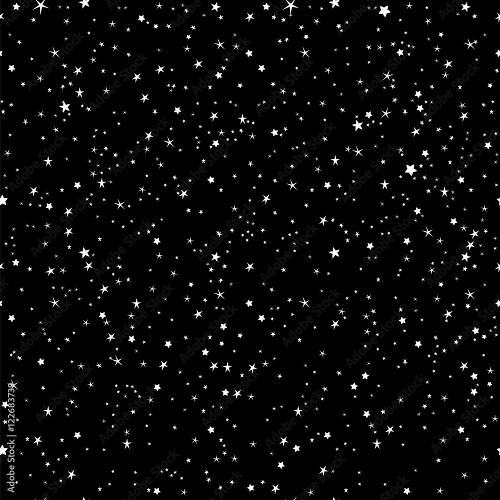 Space background, night sky and stars black and white seamless vector  pattern Stock Vector | Adobe Stock