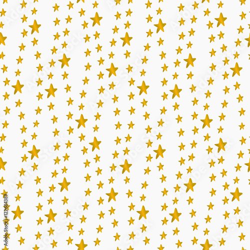 Seamless pattern with gold stars on white background. 