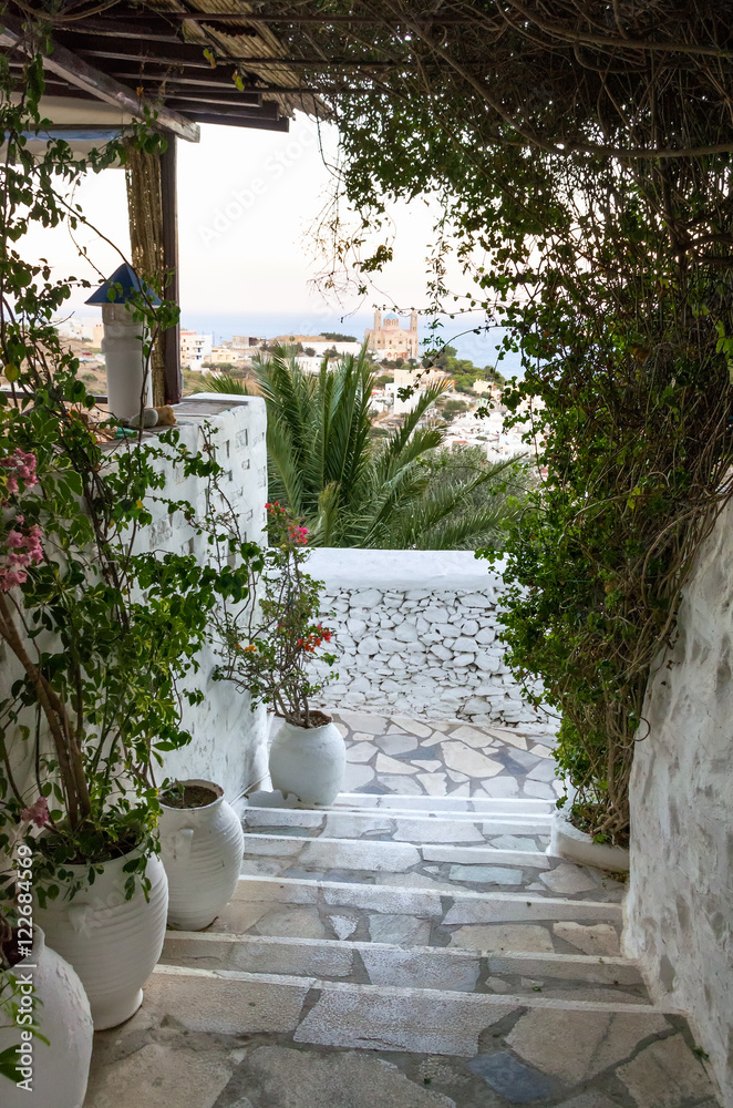 Street in Ermoupolis, Syros island, Cyclades, Greece 