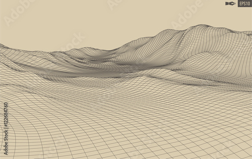 3D Wireframe Terrain Wide Angle EPS10 Vector