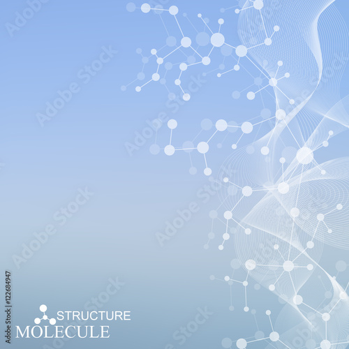 Structure molecule and communication Dna, atom, neurons. Science concept for your design. Connected lines with dots. Medical, technology, chemistry, science background. Vector illustration.