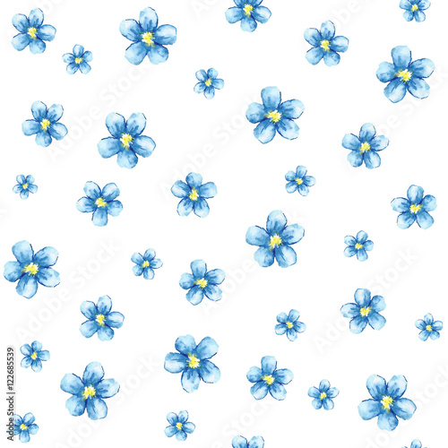 Vector seamless pattern with blue watercolor flowers. Floral Background design.