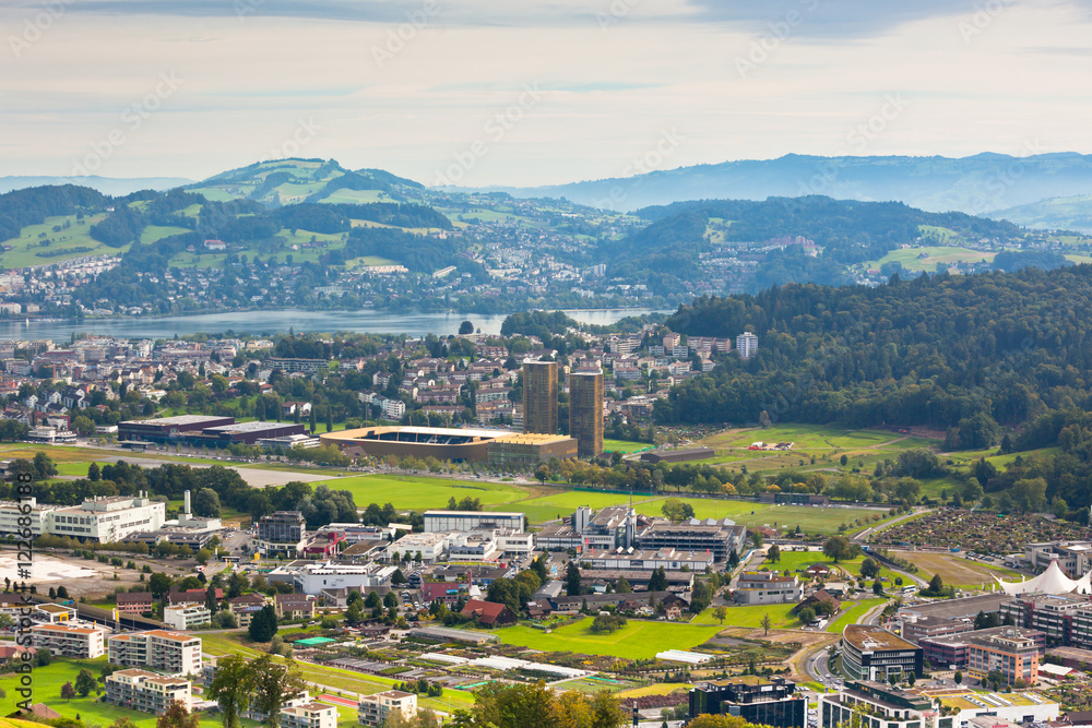 Fototapeta premium View from the mountains to the city of Lucerne