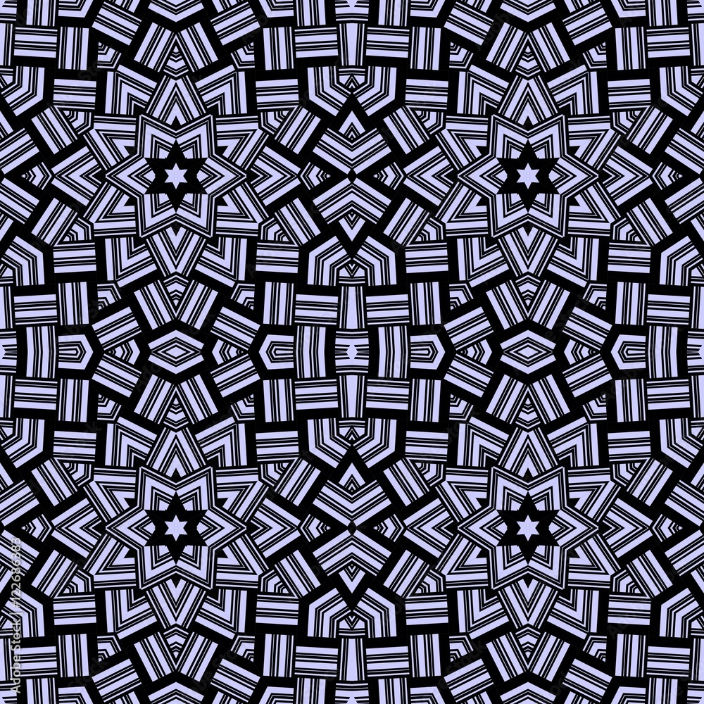 Abstract seamless pattern in blue and black black tones - 9. Interlocking strips. Vector illustration. Moroccan motif. Print for fabric. Optical illusion. Abstract seamless pattern in blue and black black tones - 9. Interlocking strips. Vector illustration. Moroccan motif. Print for fabric. Optical illusion.