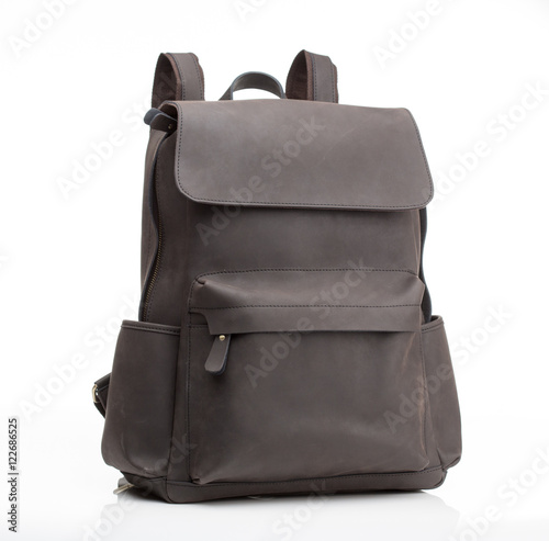 Grey nubuck leather unisex casual backpack isolated on white background