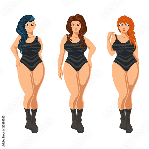 Plus size models in lingerie.