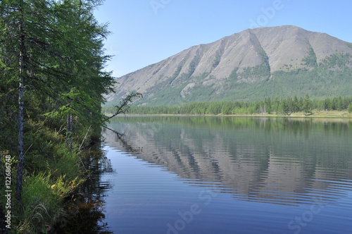 Scenery of the lake and reflections of the mountains