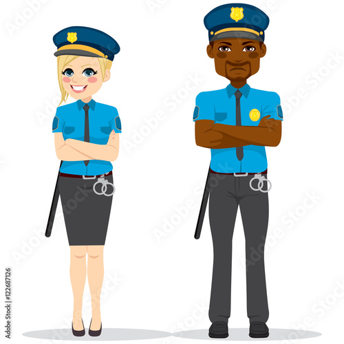 Female and male police offi...