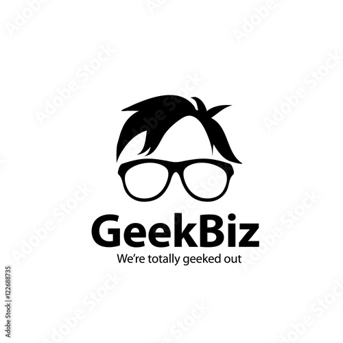 Geek Nerd head and eyeglasses icon design.