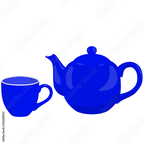 blue cup and teapot vector illustration