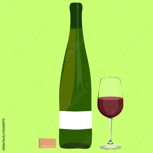 vinebottle green wineglass vector cork illustration