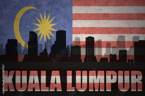 Photography abstract silhouette of the city with text kuala lumpur at the vintage malaysian