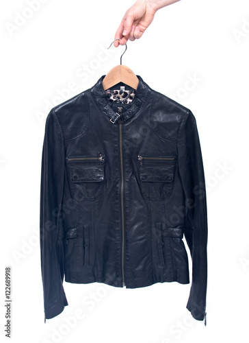 Leather motorcycle jacket separated on white background