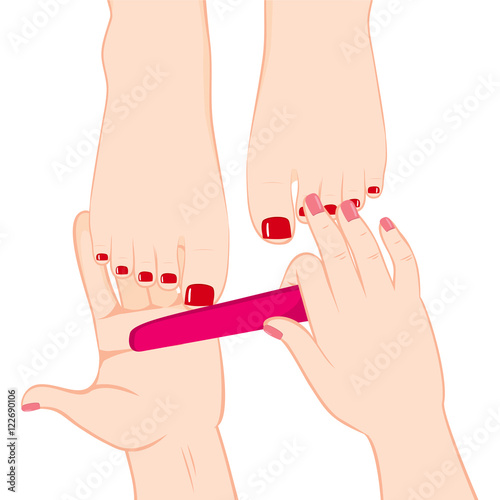 Woman hands making pedicure treatment at nail salon