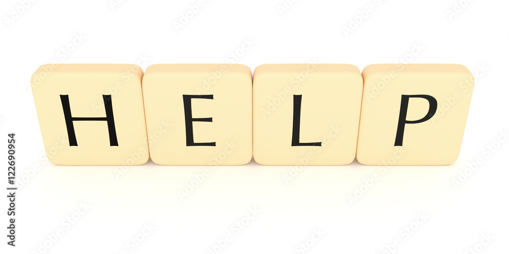 Letter tiles: help, 3d illustration on a white background Letter tiles: help, 3d illustration on a white background