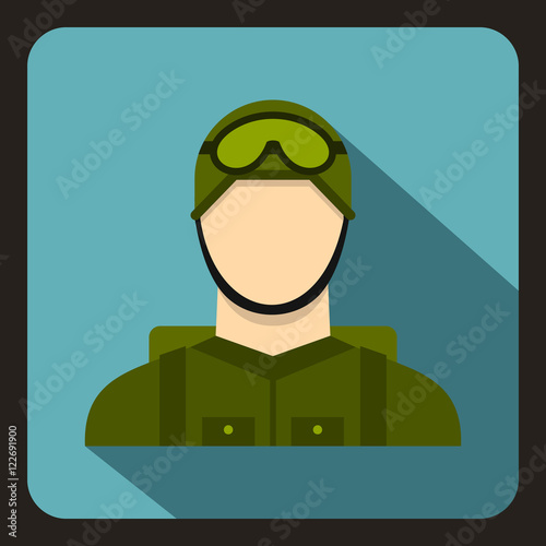 Military paratrooper icon in flat style with long shadow vector illustration