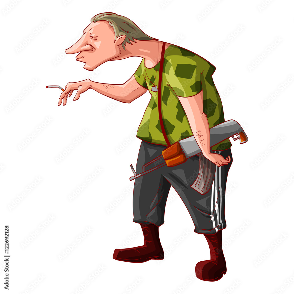 Colorful vector illustration of a cartoon rebel / separatist guerilla