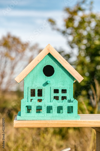Close up of tiny and colorful wood house. Illustration for Real Estate or Construction © mbruxelle