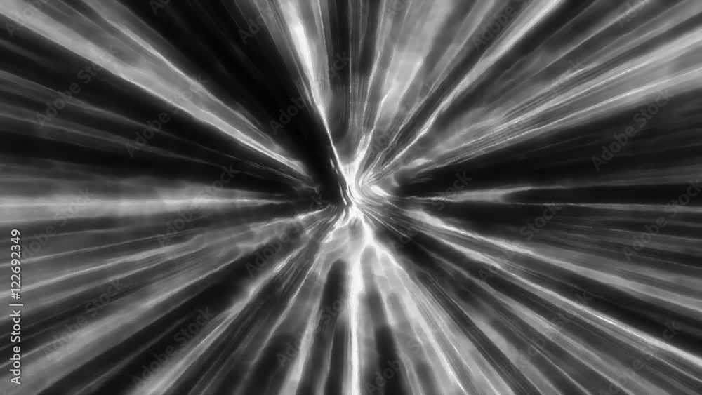 A 15 second loop of abstract and warped light rays over black. Can be used a matte.