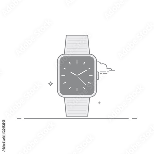 Smart watch. Analog clock with a second hand and a dark background. The concept of mobile application interface. Isolated on white background. The vector in a linear style.