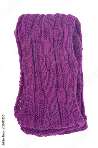 Violet knit wool scarf separated on white background