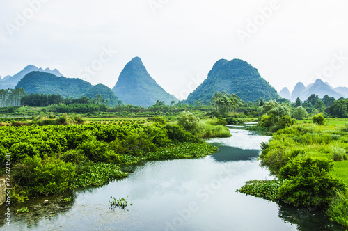 The karst mountains and rural scenery in summer