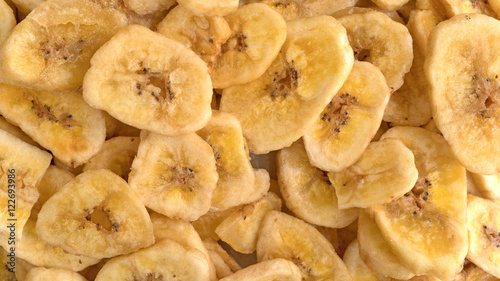 Close view of dried bananas.