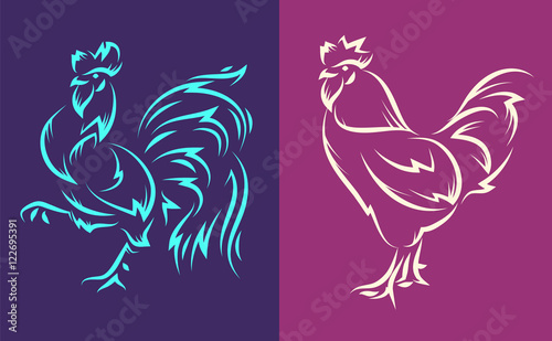 Illustraiton of rooster and tattoo style